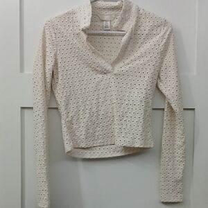 H&M Cream Patterned Long Sleeve Blouse